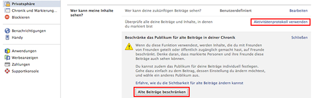 Facebook: Alte Inhalte einschränken