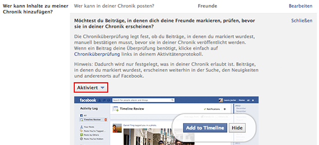 Facebook: Markierungen prüfen