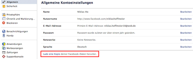 Facebook: Daten herunterladen