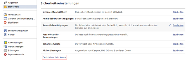Facebook: Konto deaktivieren