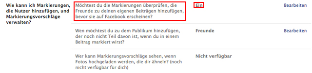 Facebook: Markierungen verwalten