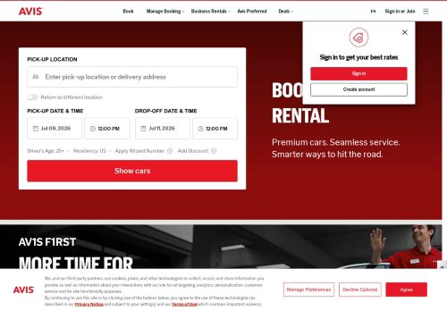 Avis Website Screenshot