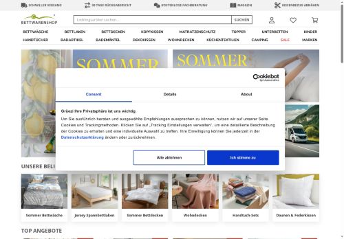 Bettwaren Shop Website Screenshot