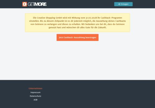 GETMORE Cashback Website Screenshot
