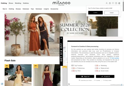 Milanoo.com Website Screenshot
