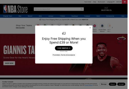 NBAStore.eu Website Screenshot