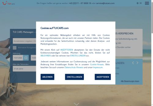 TUI CARS Website Screenshot